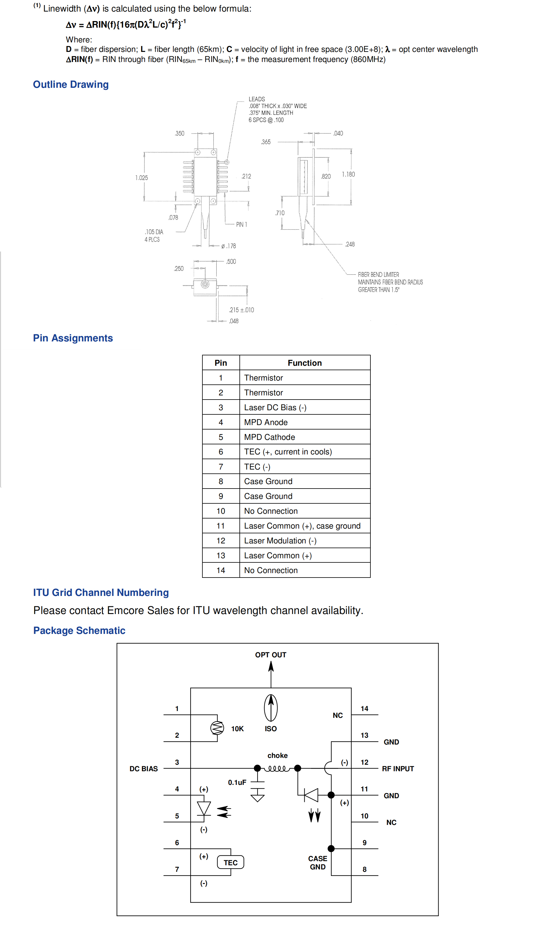 ITU High Power CW Source Laser DFB EMCORE 1782A-C03-NM-063-48.00-FC-PM