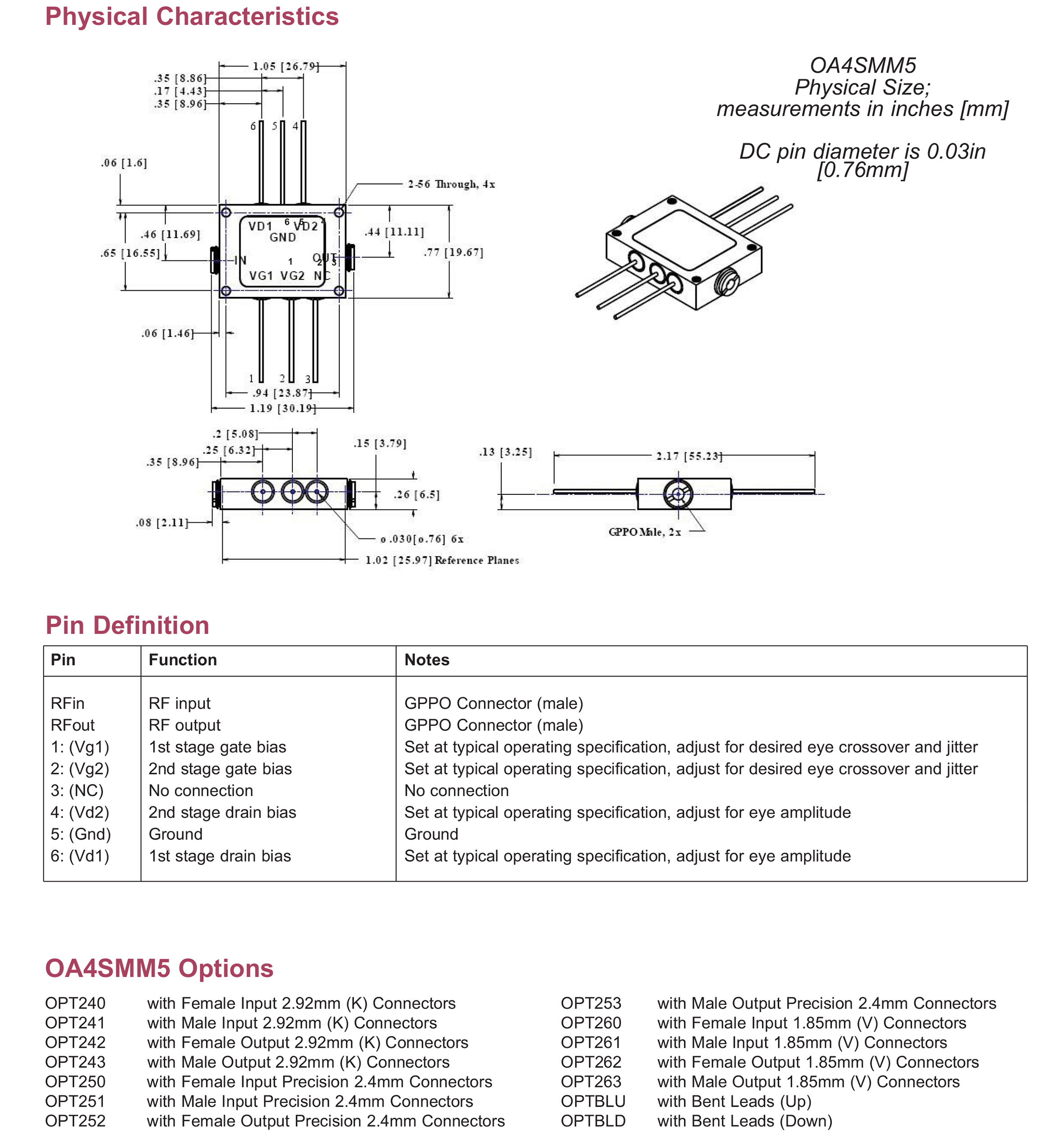 40G LiNbO3 Modulator Driver OA4SMM5 3.3V RF Amplifier